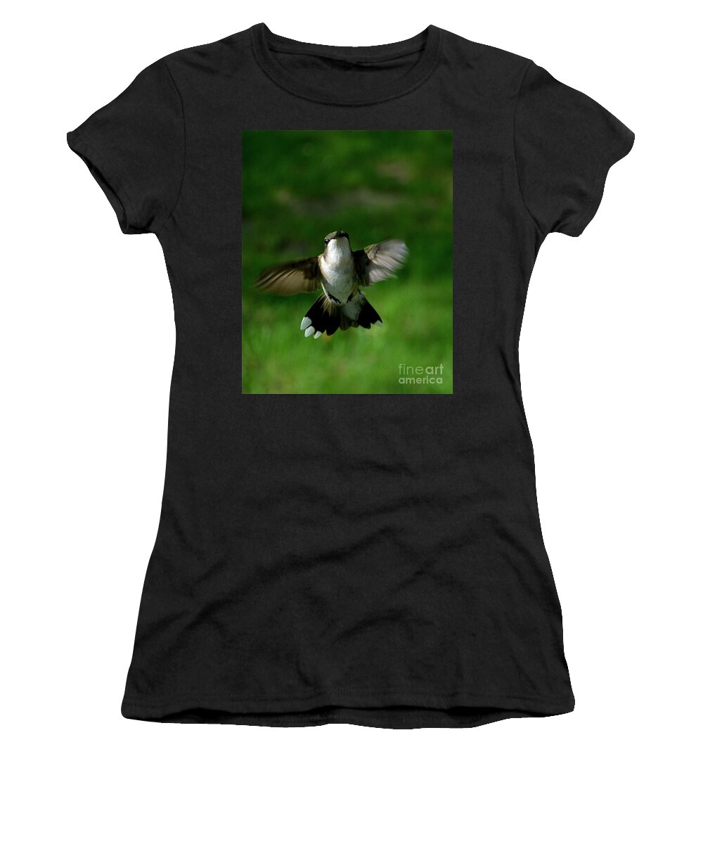 Color Photography Women's T-Shirt featuring the photograph Hovering Hummingbird by Sue Stefanowicz