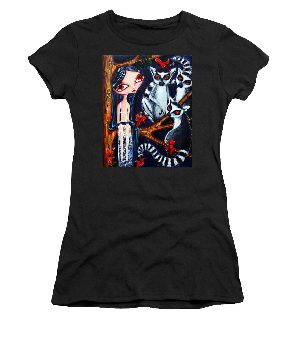 Girl Women's T-Shirt featuring the painting Jane and the Lemurs by Leanne Wilkes