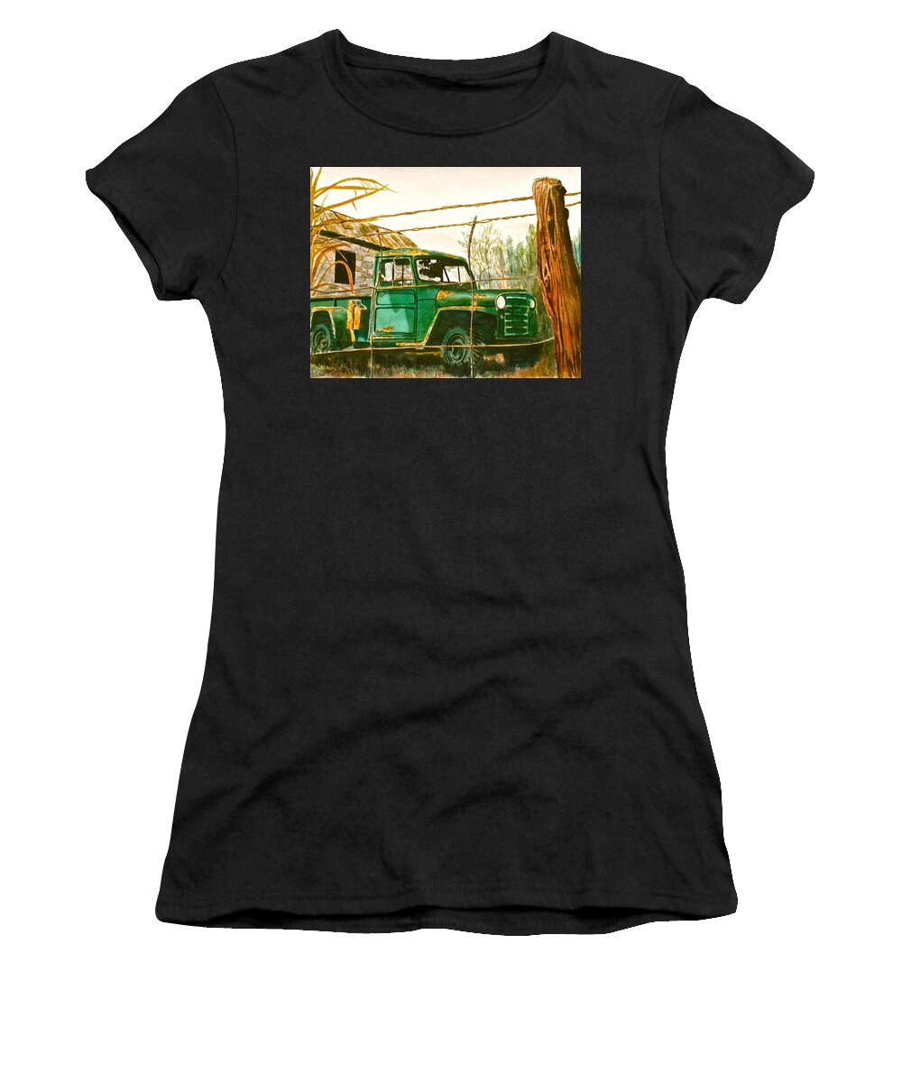 Willys Women's T-Shirt featuring the painting Jeep by Frank SantAgata