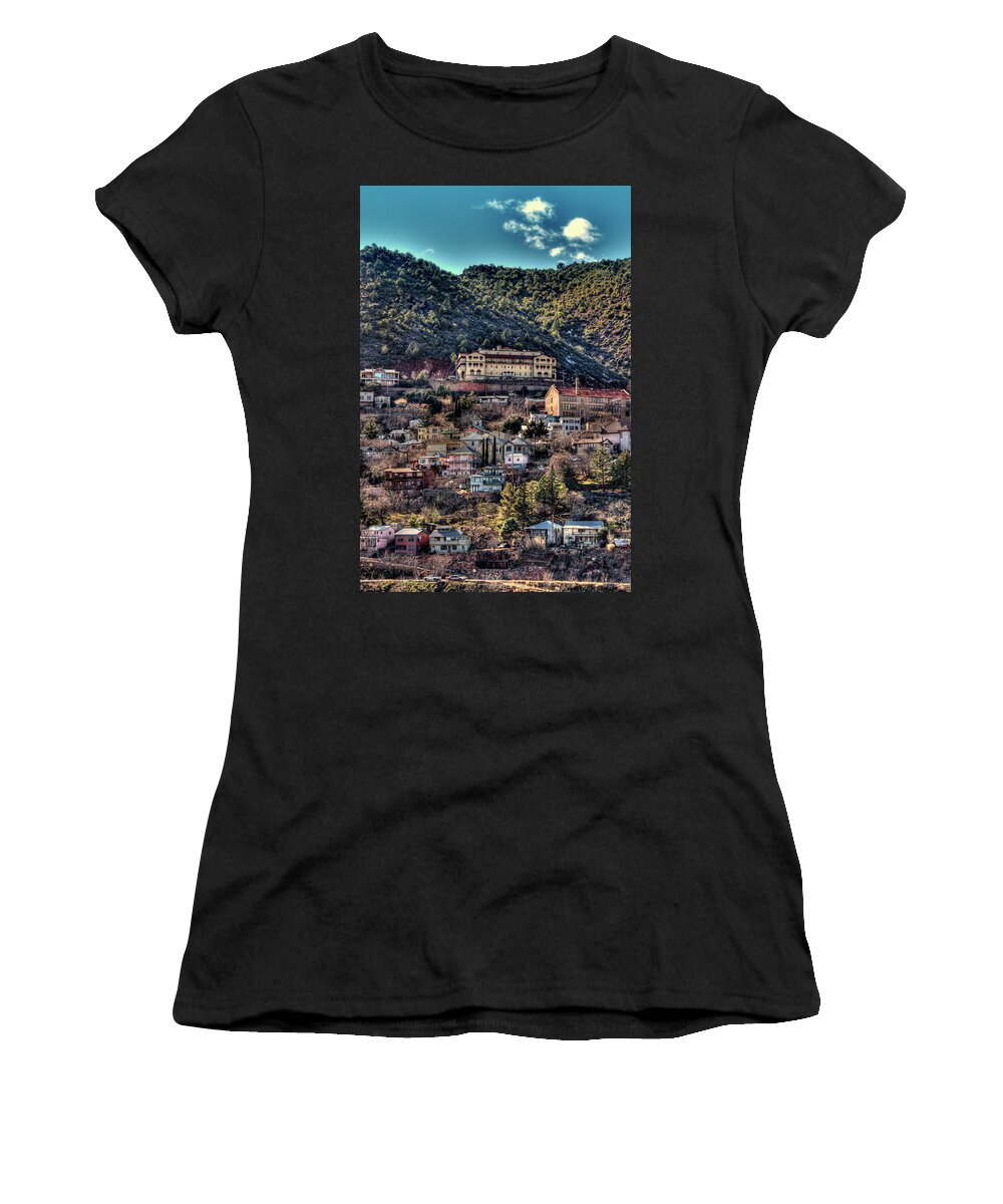 Arizona Women's T-Shirt featuring the photograph Jerome and the Grand Hotel - Greeting Card by Mark Valentine