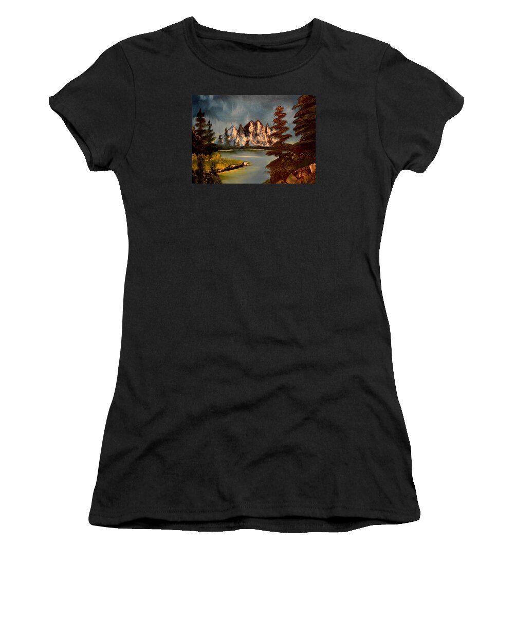 Mountains Women's T-Shirt featuring the painting LakeView by Maria Urso