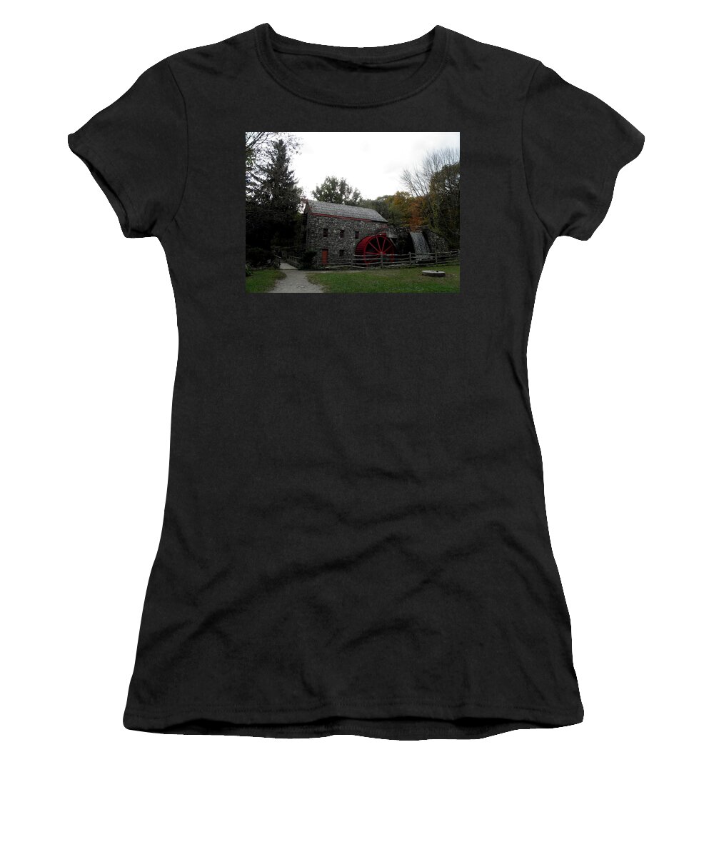 Longfellow Women's T-Shirt featuring the photograph Longfellow Grist Mill x17 by Kim Galluzzo Wozniak