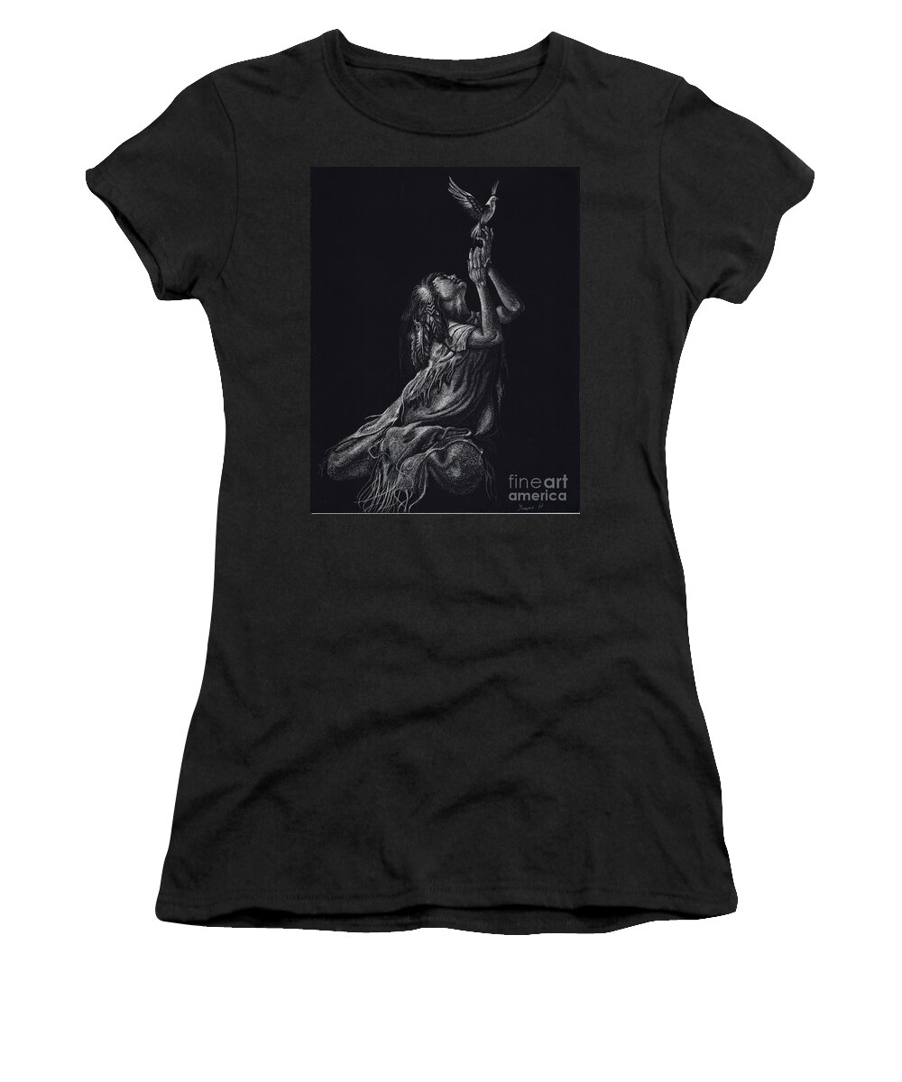 Indian Women's T-Shirt featuring the drawing Love of Freedom by Yenni Harrison