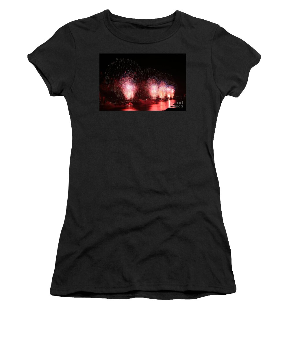 New York City Women's T-Shirt featuring the photograph Macy's Fireworks On The Hudson by Living Color Photography Lorraine Lynch