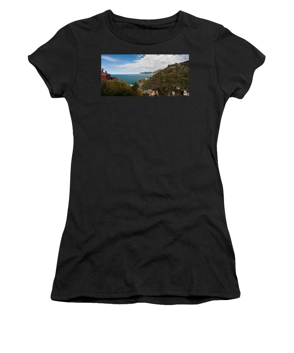 Manarola Women's T-Shirt featuring the photograph Manarola Terraces by Mike Reid