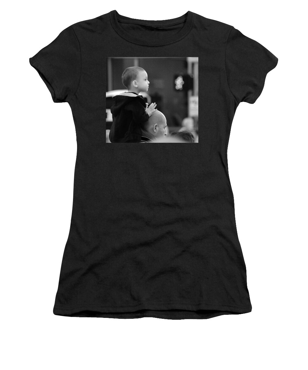 Boy Women's T-Shirt featuring the photograph On Dad's Shoulders by Eric Tressler