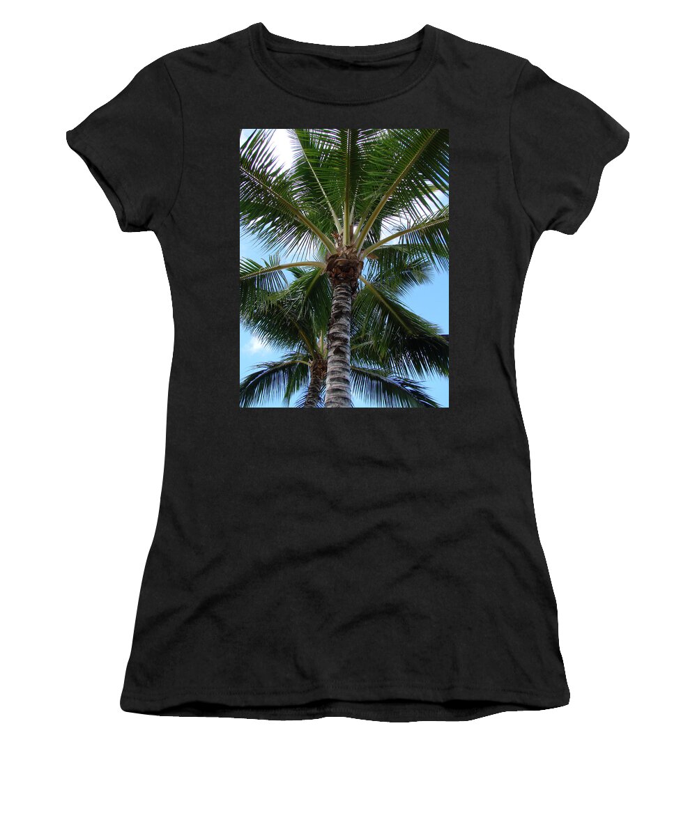 Tropical Palm Trees Women's T-Shirt featuring the photograph Palm Tree Umbrella by Athena Mckinzie