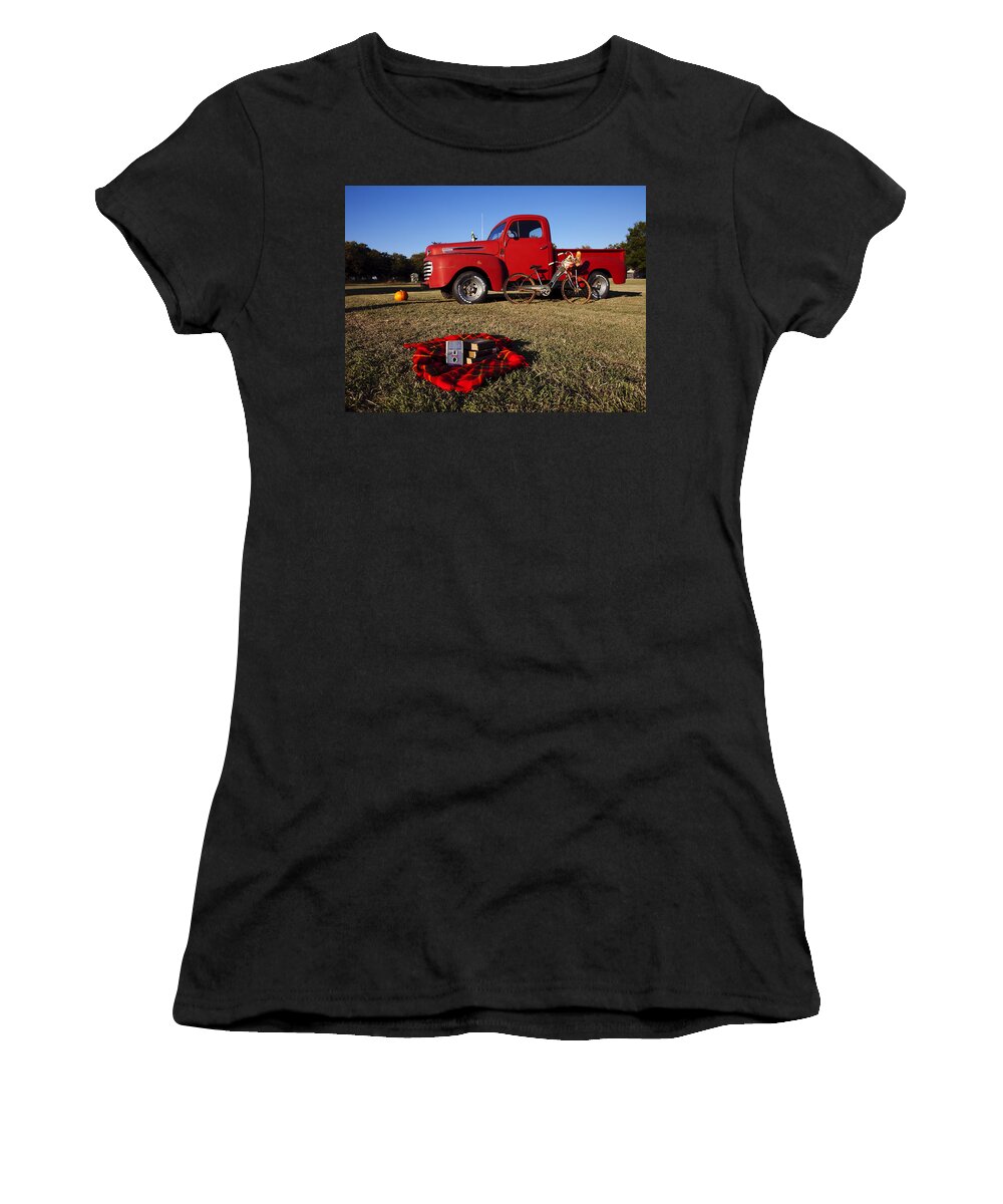 Red Ford Truck Women's T-Shirt featuring the photograph Picnic time by Toni Hopper