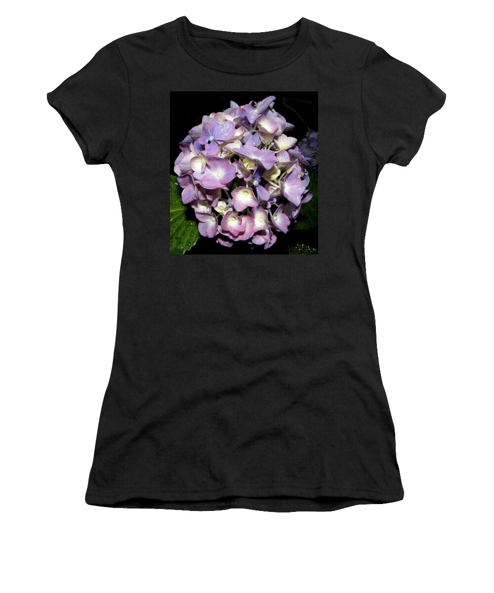 Hydrangea Women's T-Shirt featuring the photograph Purple Hydrangea At Night by Kim Galluzzo