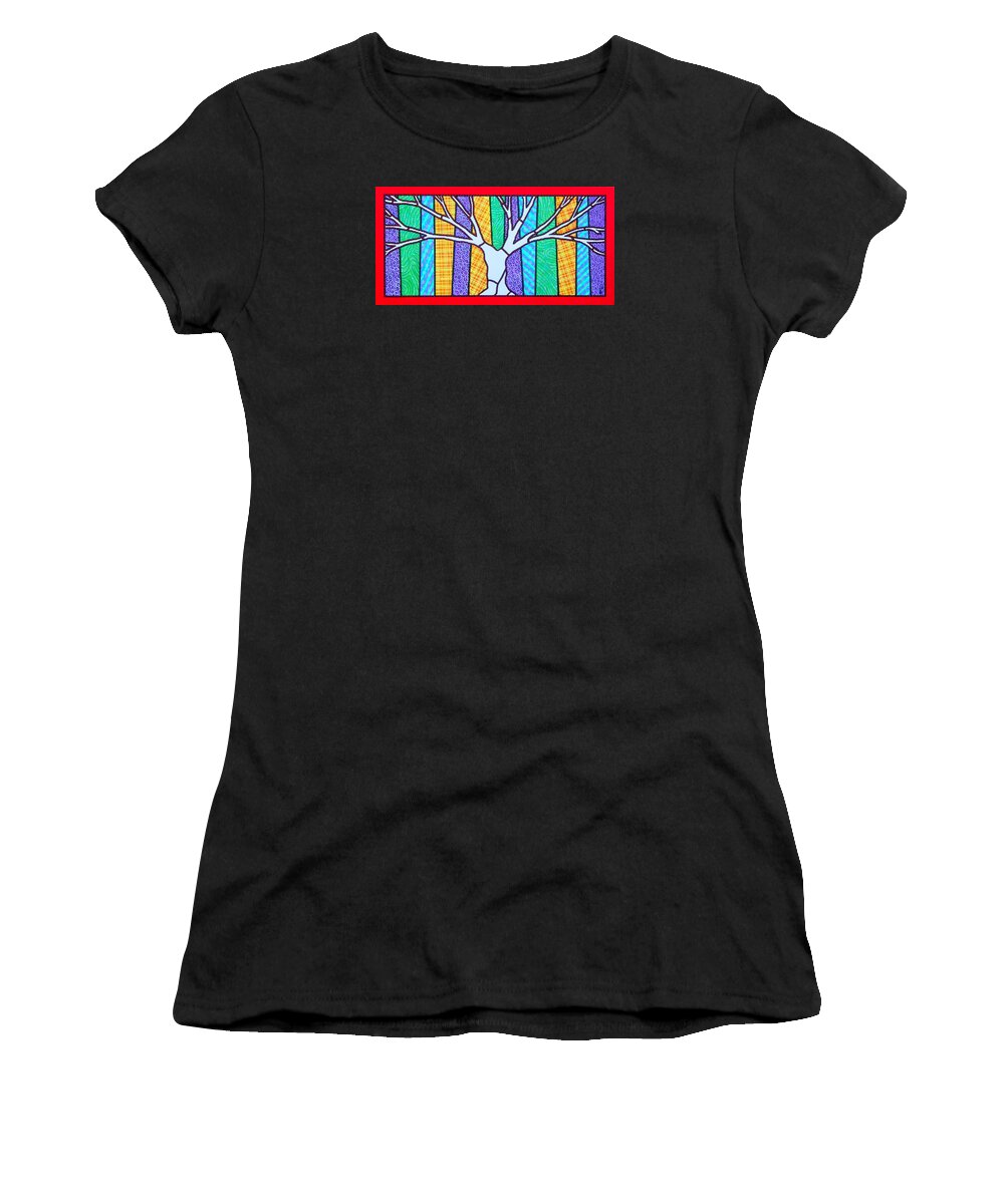 Tree Women's T-Shirt featuring the painting Quilted Winter Tree by Jim Harris