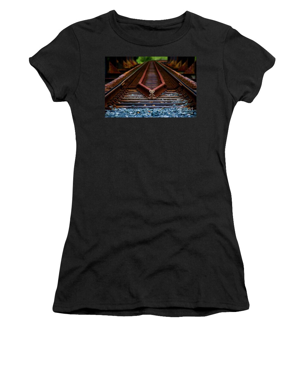 Railway Women's T-Shirt featuring the pyrography Railway track leading to where by Blair Stuart