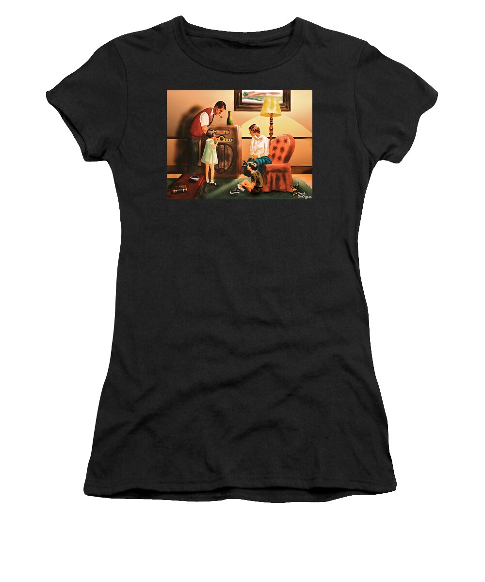 Radio Women's T-Shirt featuring the painting Remember when we Listened to the Radio by Frank SantAgata