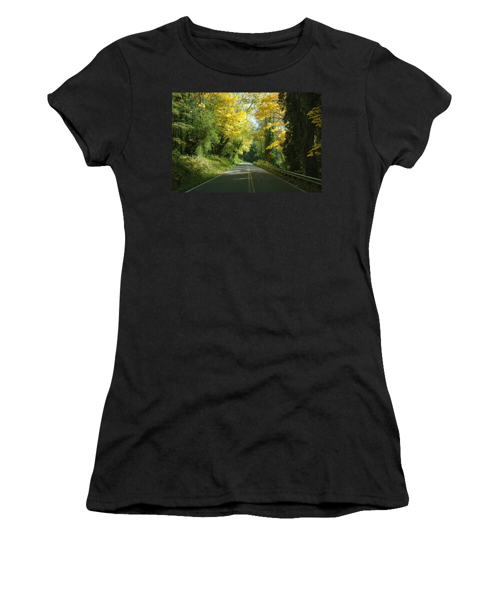 Landscape Women's T-Shirt featuring the photograph Road through Autumn by Kathleen Grace