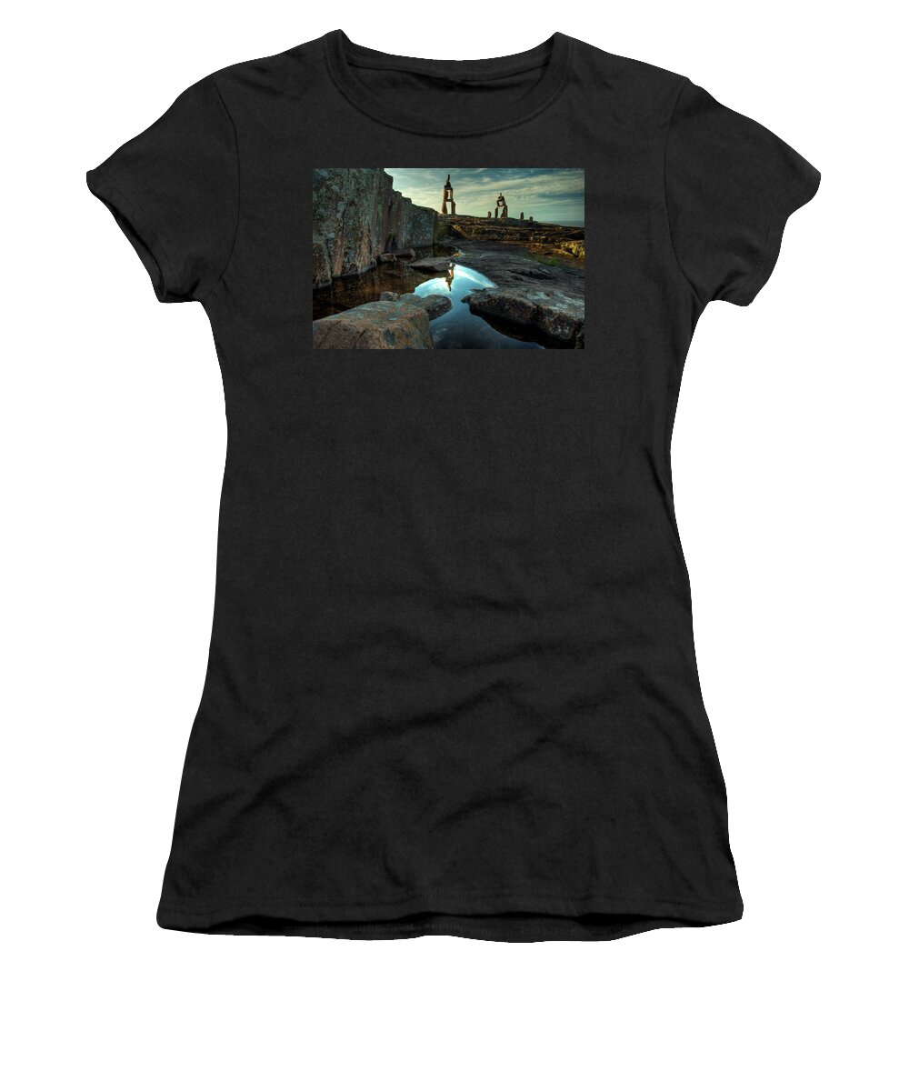 Blue Hour Women's T-Shirt featuring the photograph Rock Balancing Grand Marais by Jakub Sisak