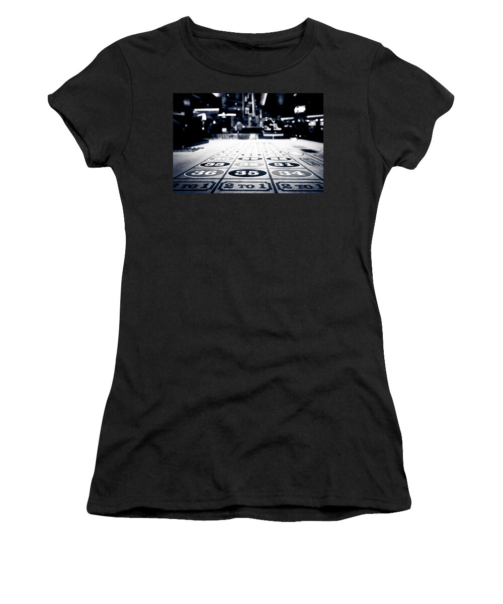 Bet Women's T-Shirt featuring the photograph Roulette Table in Black and White by Anthony Doudt