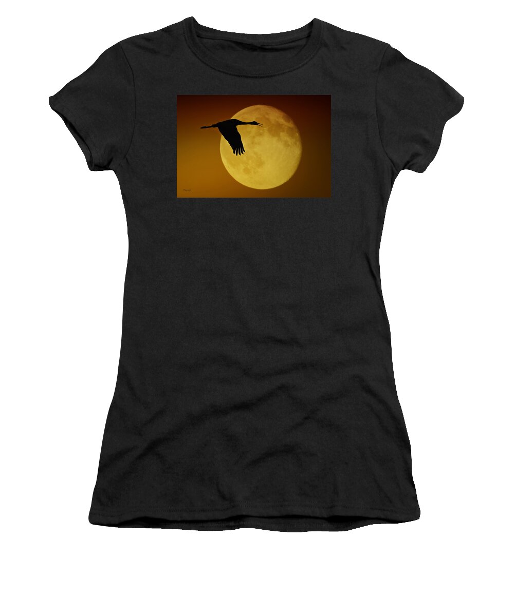 Sandhill Women's T-Shirt featuring the photograph Sandhill Crane Moon by Fred J Lord