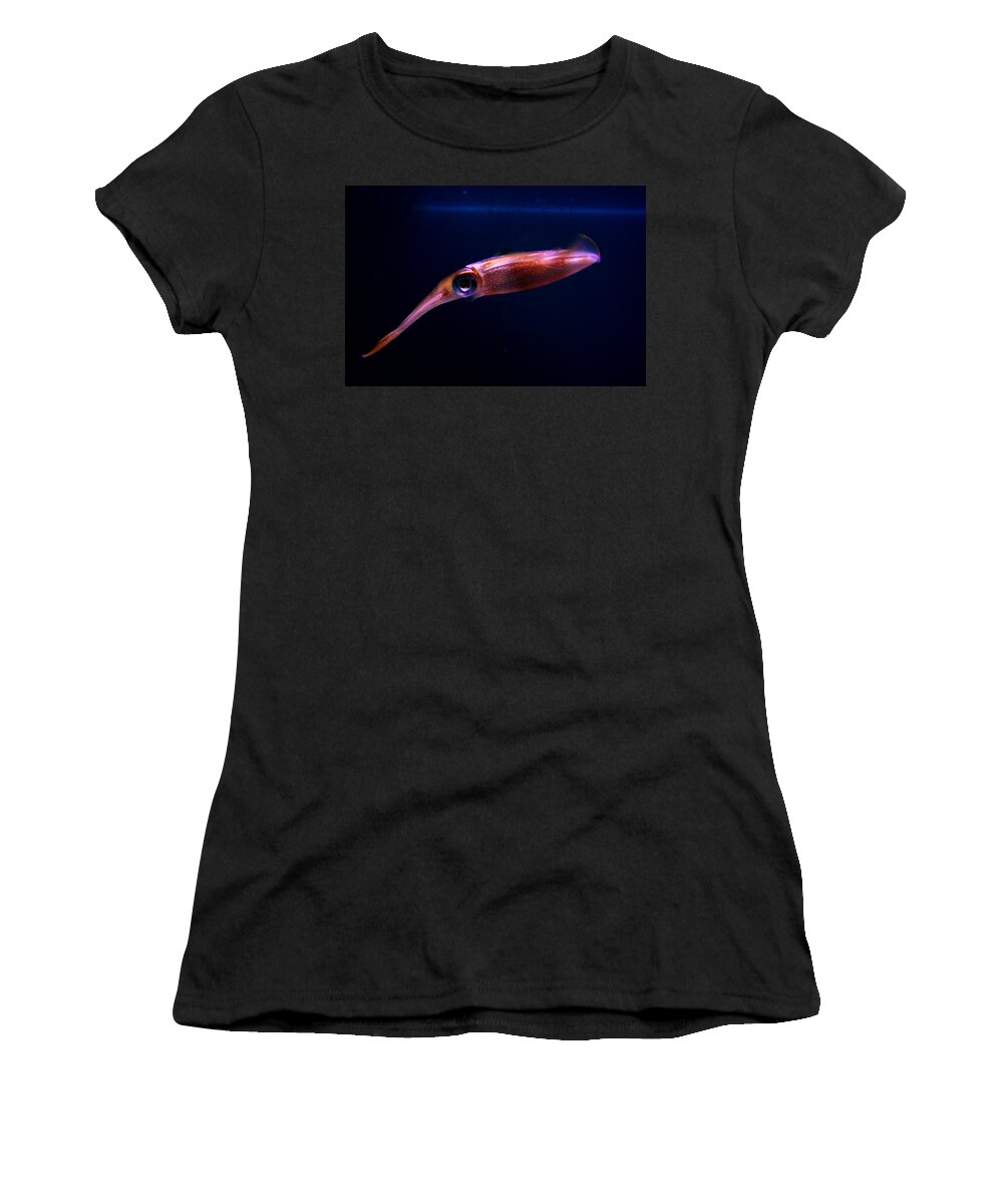 Waikiki Aquarium Women's T-Shirt featuring the photograph Squid in Pink by Jennifer Bright Burr