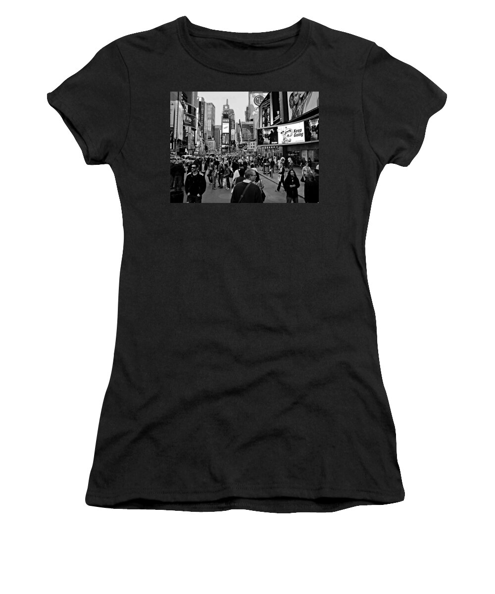 New York Women's T-Shirt featuring the photograph Times Square New York BW by David Dehner