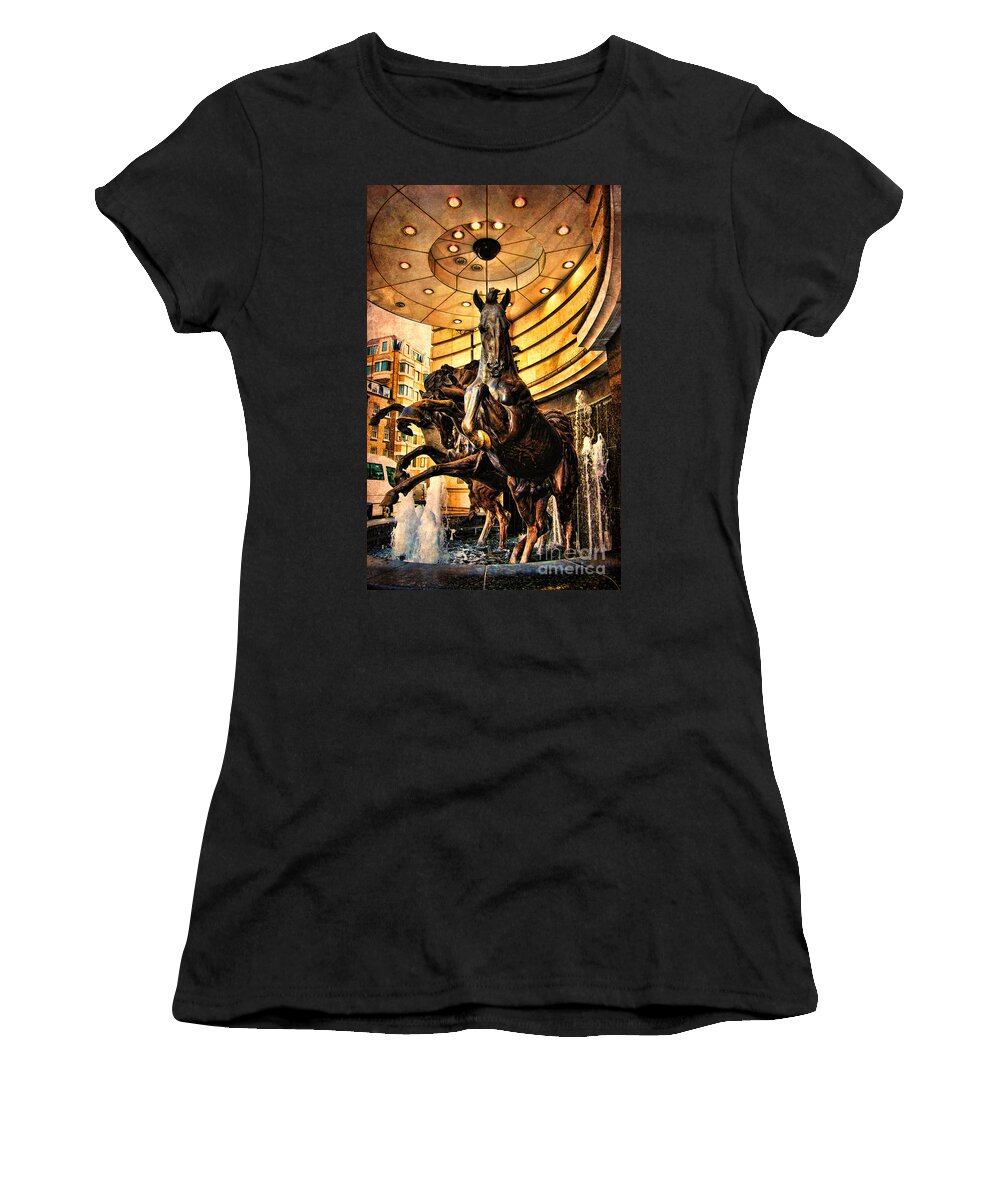 Yhun Suarez Women's T-Shirt featuring the photograph Trocadero Horses by Yhun Suarez