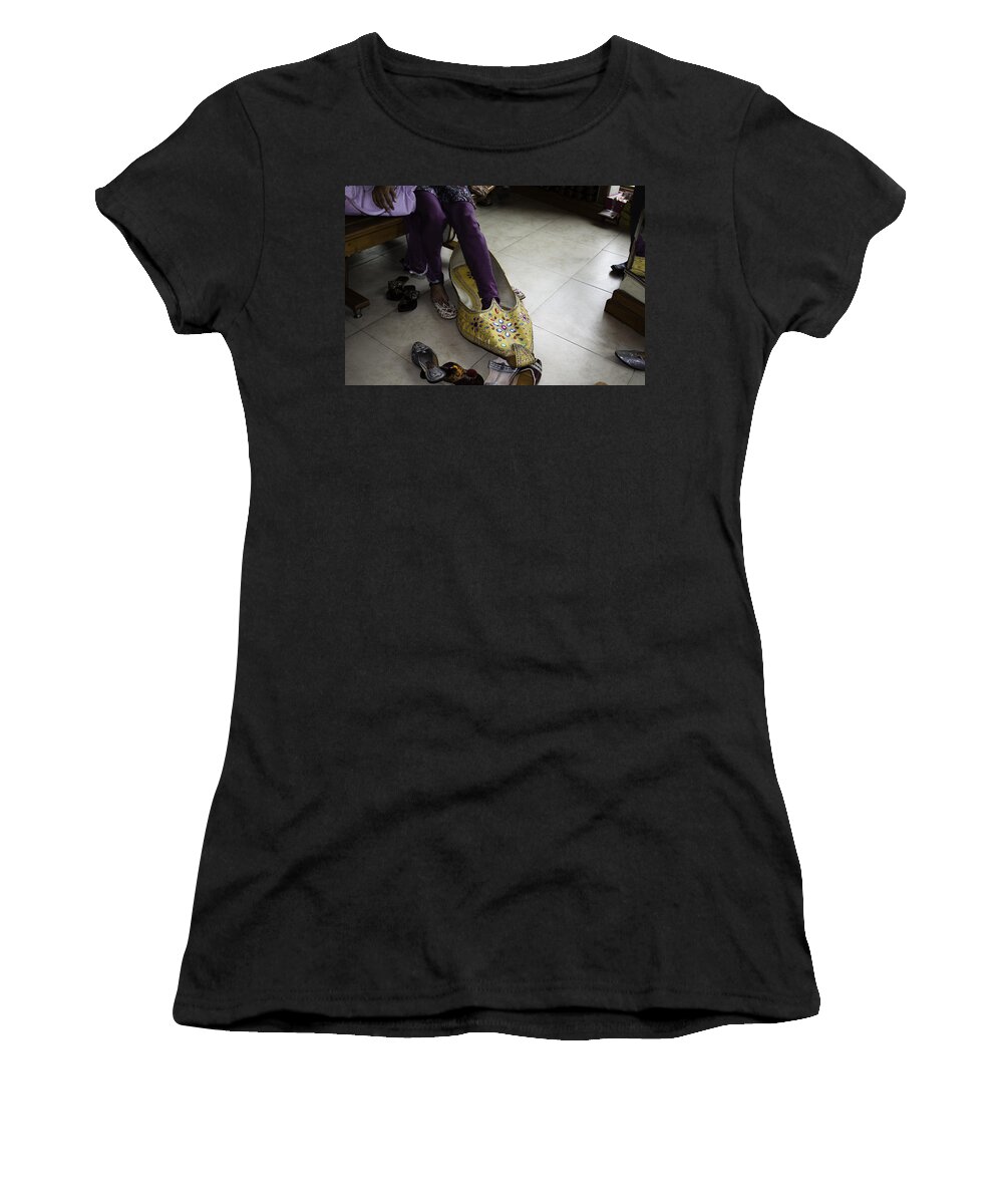 Amritsar Women's T-Shirt featuring the photograph Trying on a very large decorated shoe by Ashish Agarwal