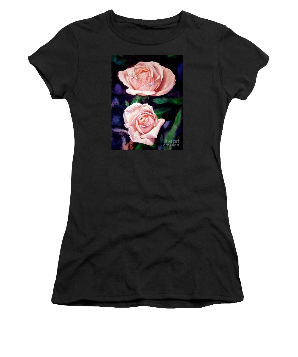 Rose Women's T-Shirt featuring the painting Two Roses by Christopher Shellhammer