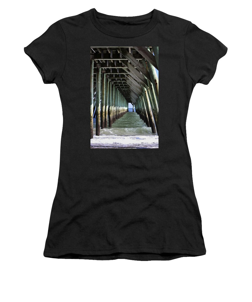 Sunlight Women's T-Shirt featuring the photograph Under the Pier by Teresa Mucha