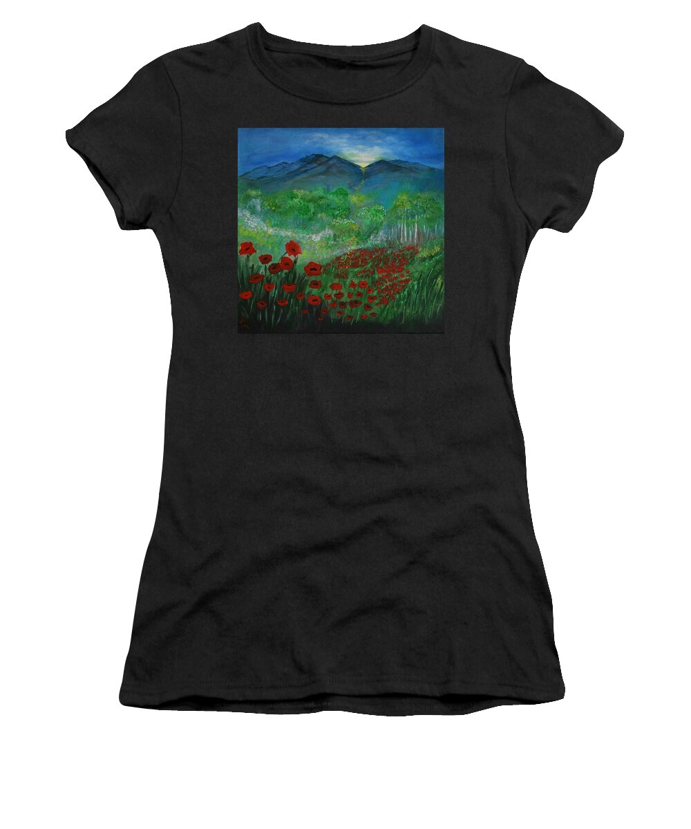 Poppy Painting Women's T-Shirt featuring the painting Valley Popping by Leslie Allen