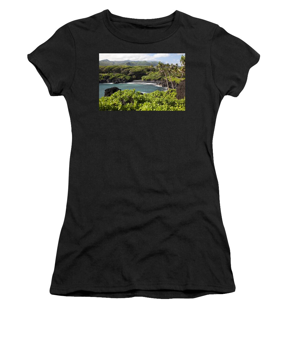 Bay Women's T-Shirt featuring the photograph Waianapanapa Black Sand Beach II by Jenna Szerlag