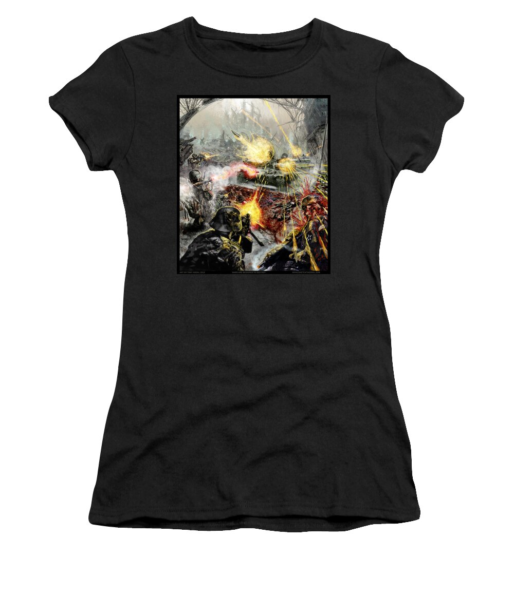 Cranial Impalement Women's T-Shirt featuring the mixed media Wars Are Designed to Destroy by Tony Koehl