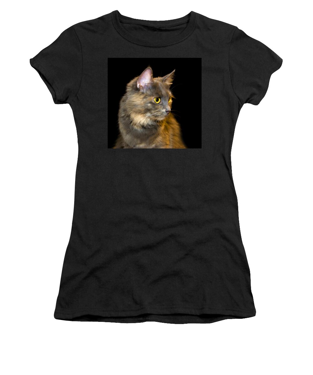 Cat Women's T-Shirt featuring the painting Watching The Sunset by Steven Richardson