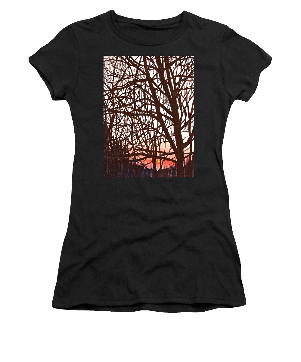 Trees Women's T-Shirt featuring the painting WinTree Sunset by Frank SantAgata