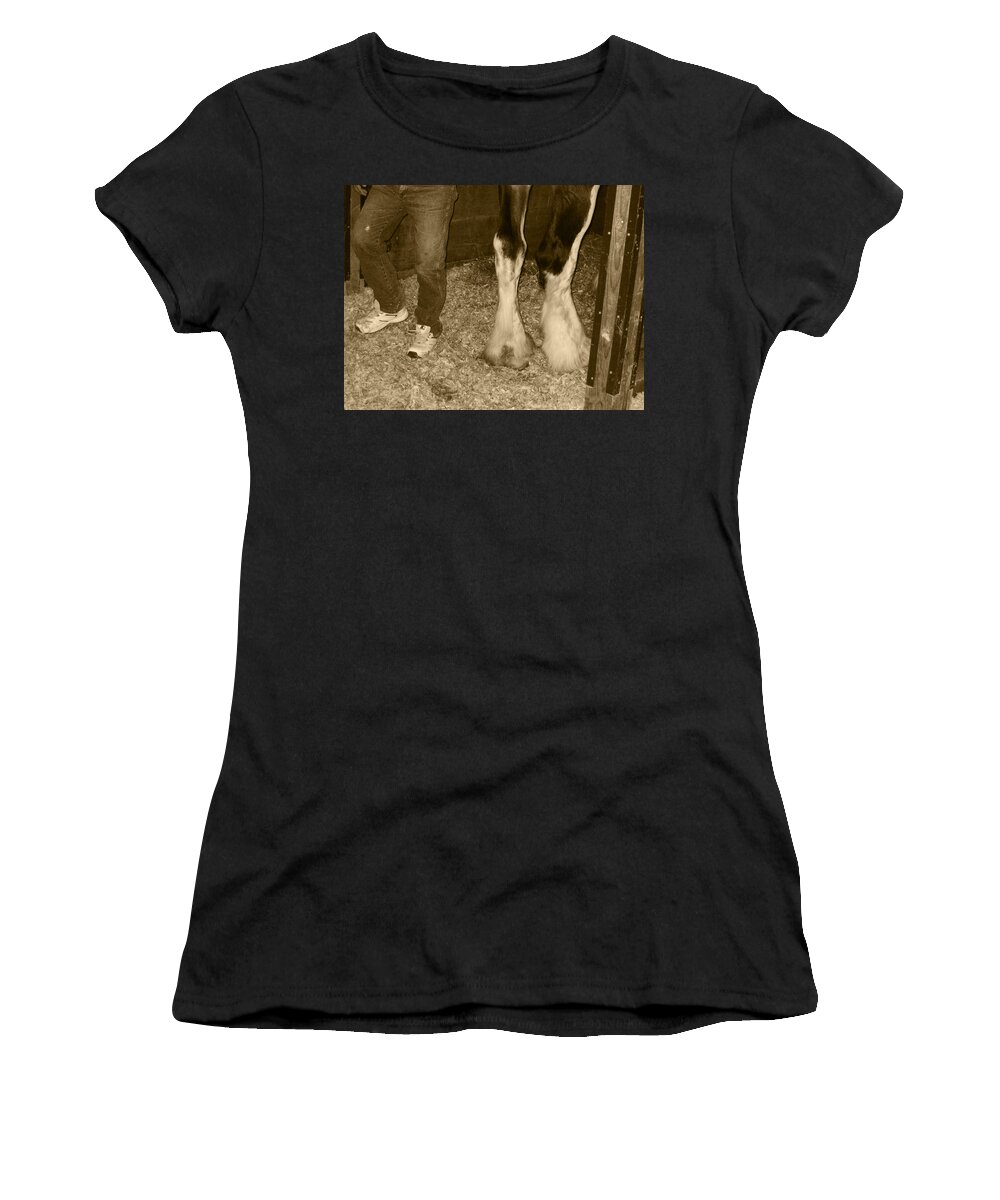 Human Legs Women's T-Shirt featuring the photograph You Put Your Right Foot Out by Kym Backland