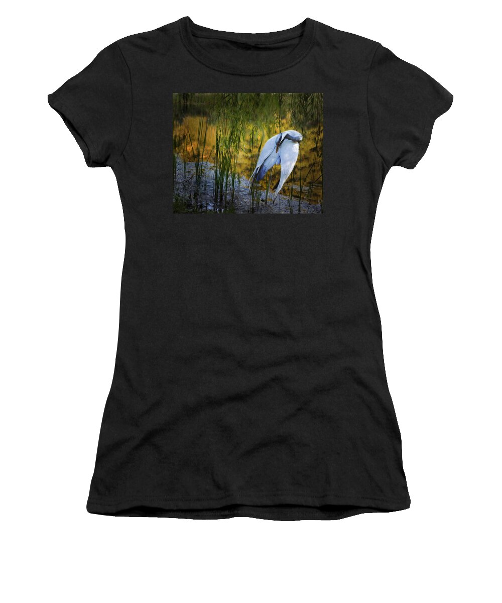 Crane Women's T-Shirt featuring the photograph Zen Pond by Melinda Hughes-Berland