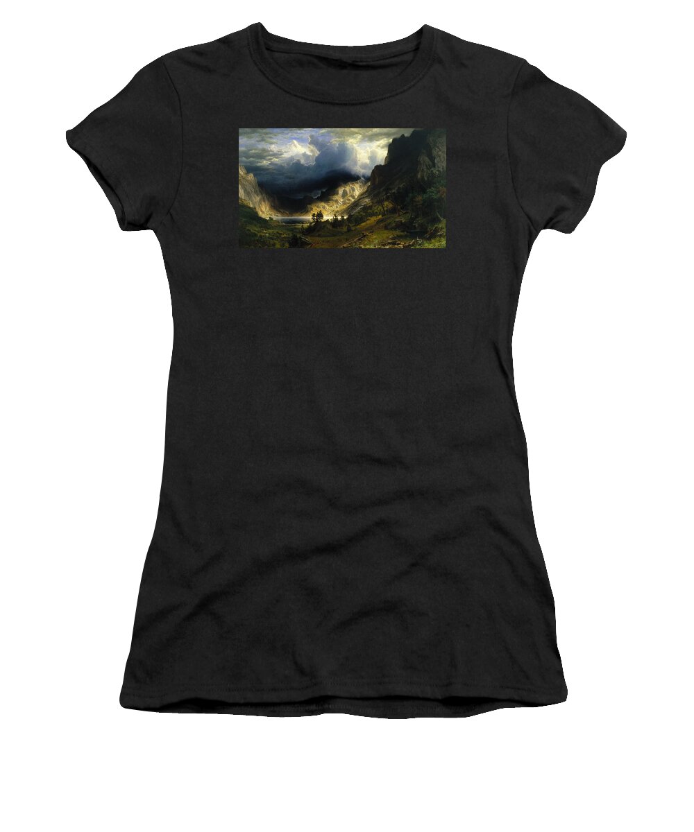 Painting Women's T-Shirt featuring the painting A Storm in the Rocky Mountains Mt. Rosalie #3 by Celestial Images