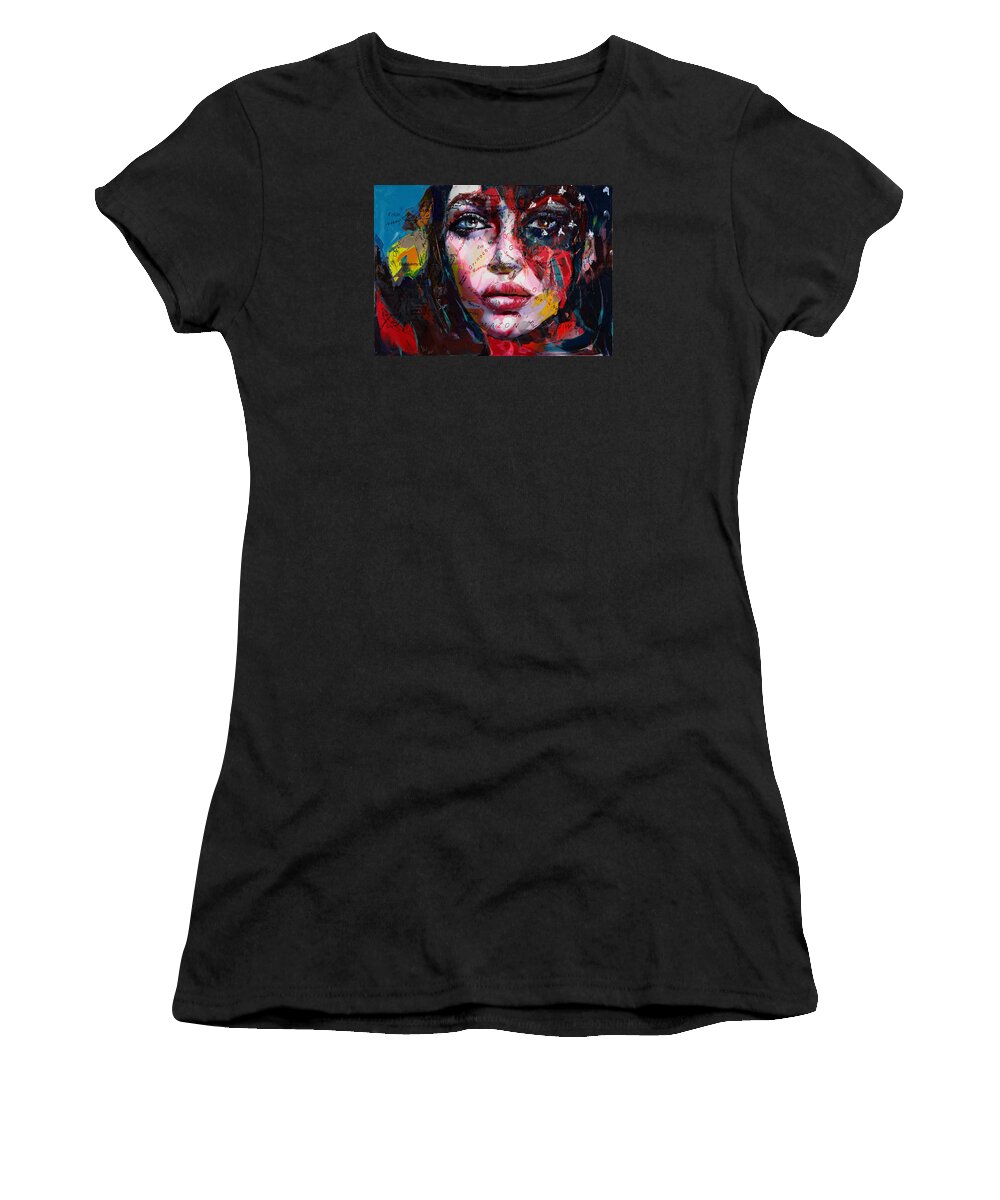 American Flag Women's T-Shirt featuring the painting 089E Flag and Eyes by Mahnoor Shah