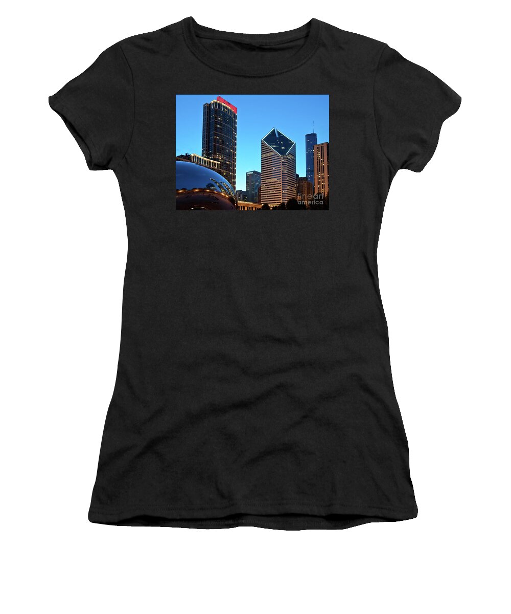 Bean Women's T-Shirt featuring the photograph A View from Millenium Park at Dusk #2 by David Levin
