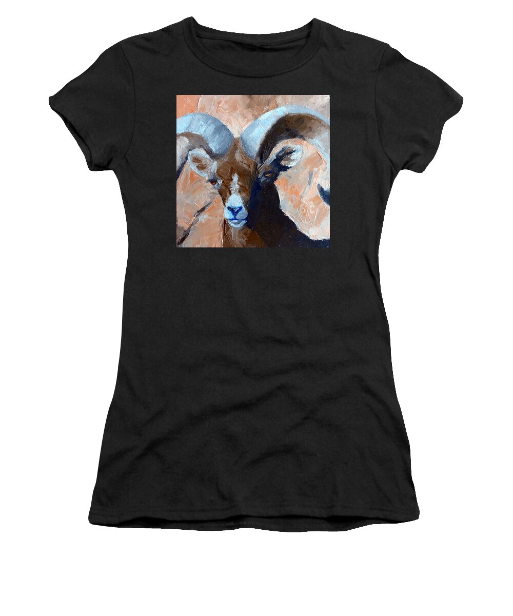 Oil Painting Women's T-Shirt featuring the painting Bighorn Sheep #1 by Susan Woodward