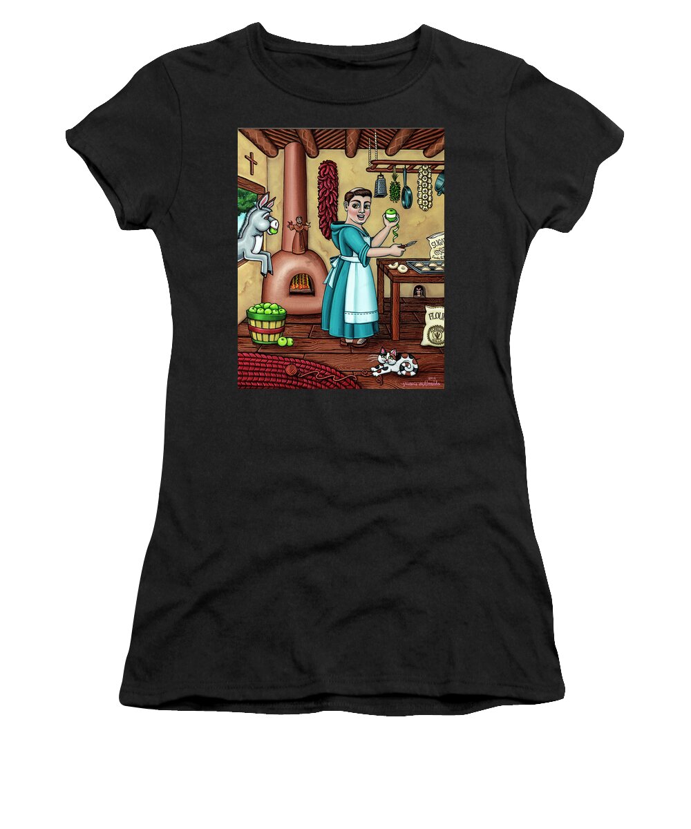 Hispanic Art Women's T-Shirt featuring the painting Burritos In The Kitchen by Victoria De Almeida