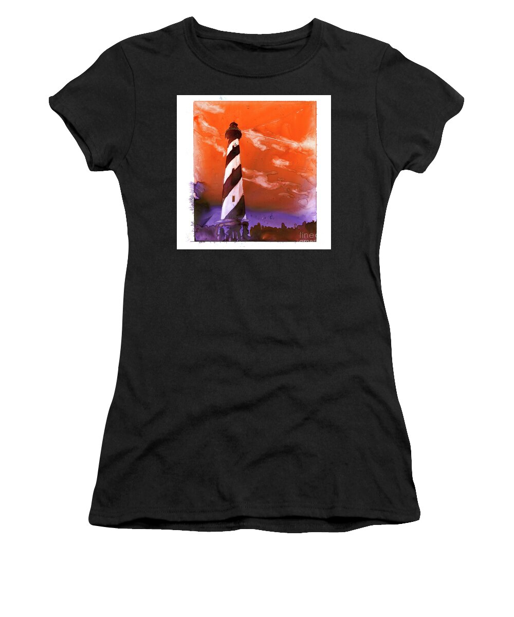 Lighthouse Women's T-Shirt featuring the painting Cape Hatteras Lighthouse #4 by Ryan Fox