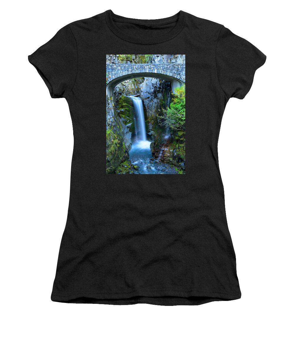 Waterfall Women's T-Shirt featuring the digital art Christine Falls, Mt Rainier #1 by Michael Lee