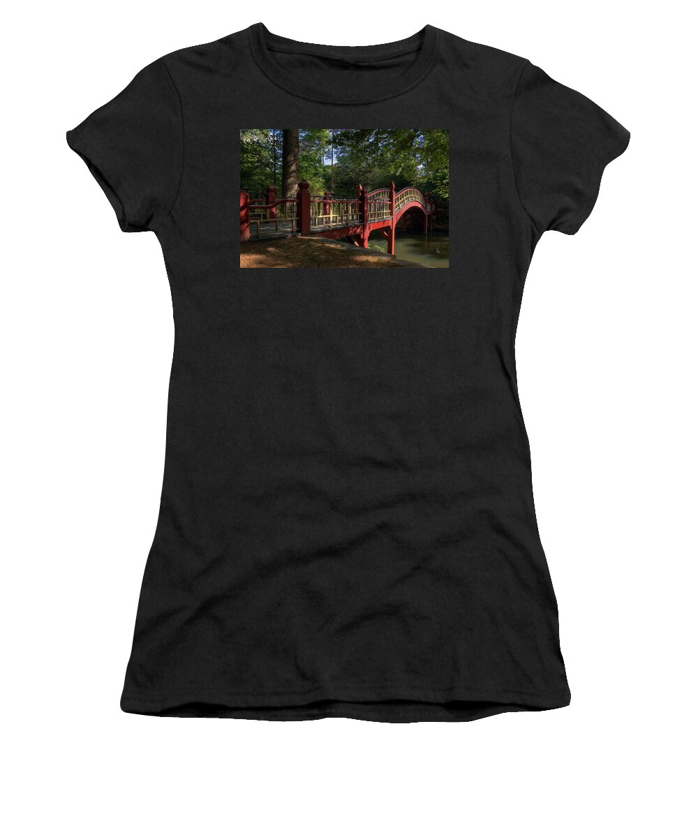 Crim Dell Women's T-Shirt featuring the photograph Crim Dell Bridge #1 by Jerry Gammon