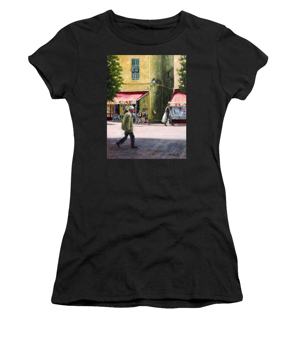 France Women's T-Shirt featuring the painting Crossing the Square by Connie Schaertl