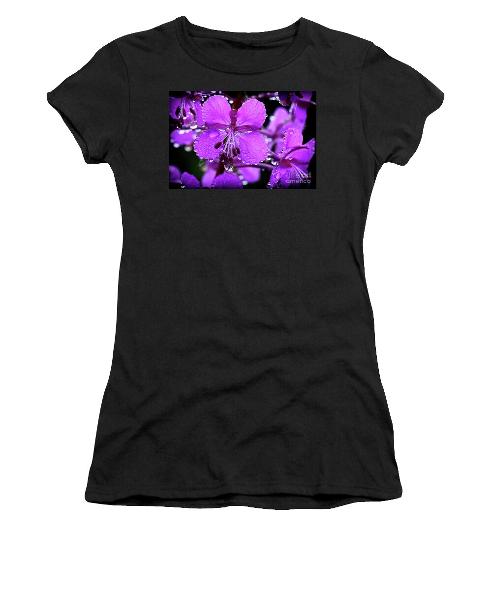 Summer Women's T-Shirt featuring the photograph Fireweed with Dew #1 by Thomas R Fletcher