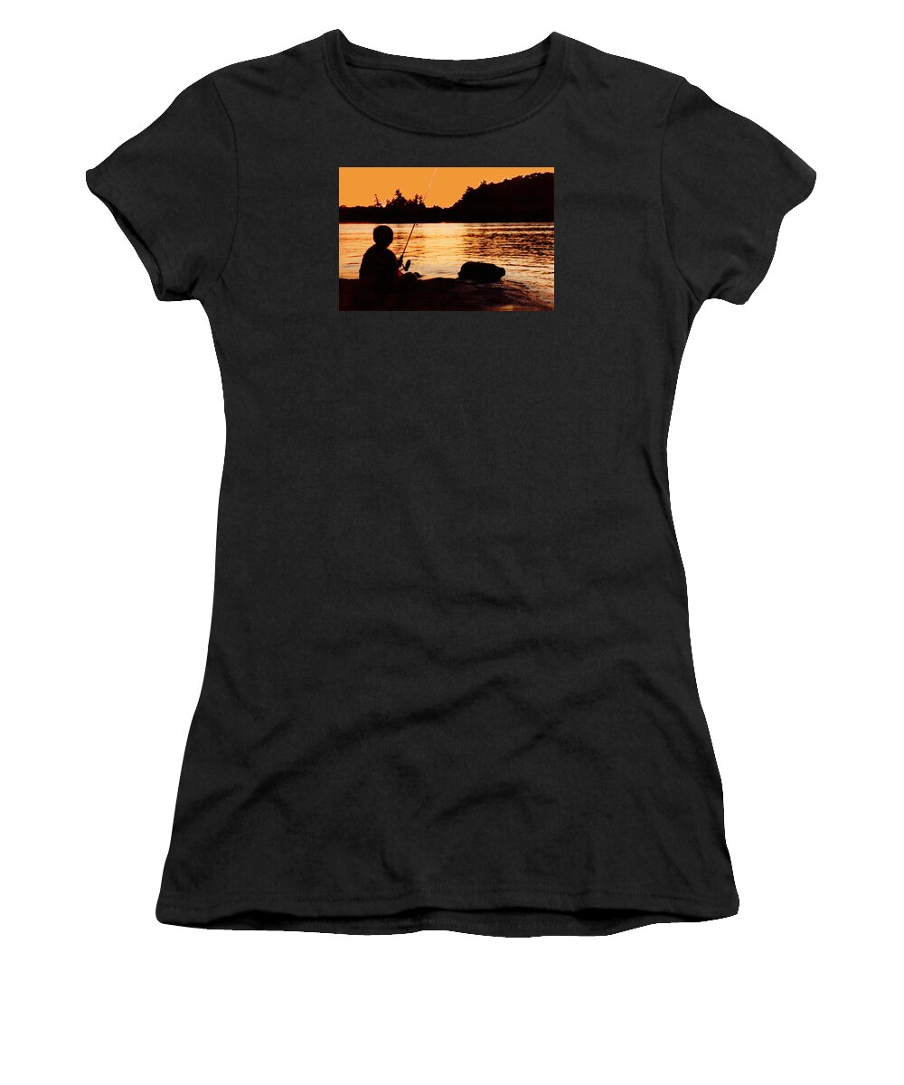 Abstract Women's T-Shirt featuring the photograph Fishing From a Rock #1 by Lyle Crump