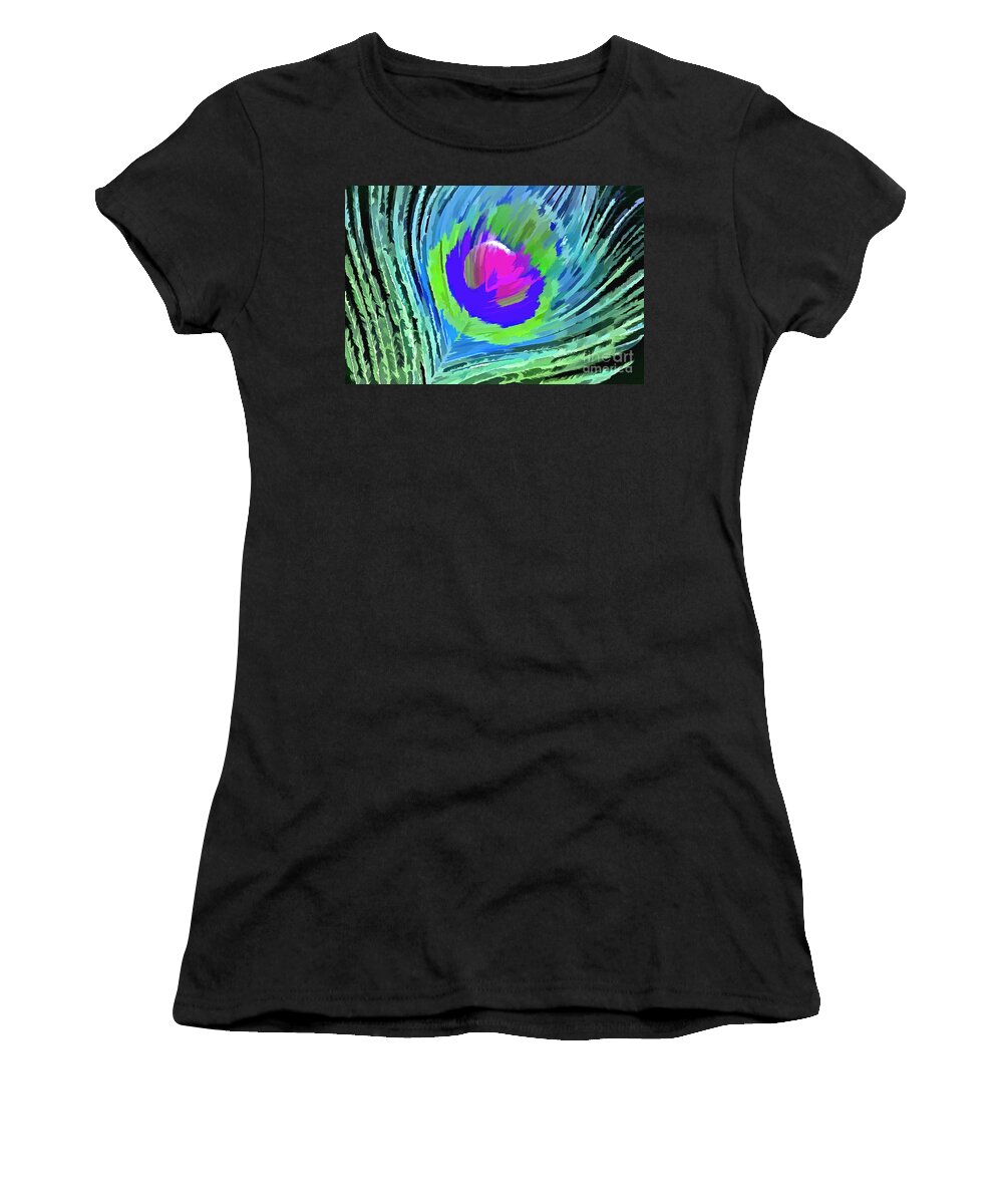 Peacock Feather Women's T-Shirt featuring the digital art Fly Away #1 by Krissy Katsimbras