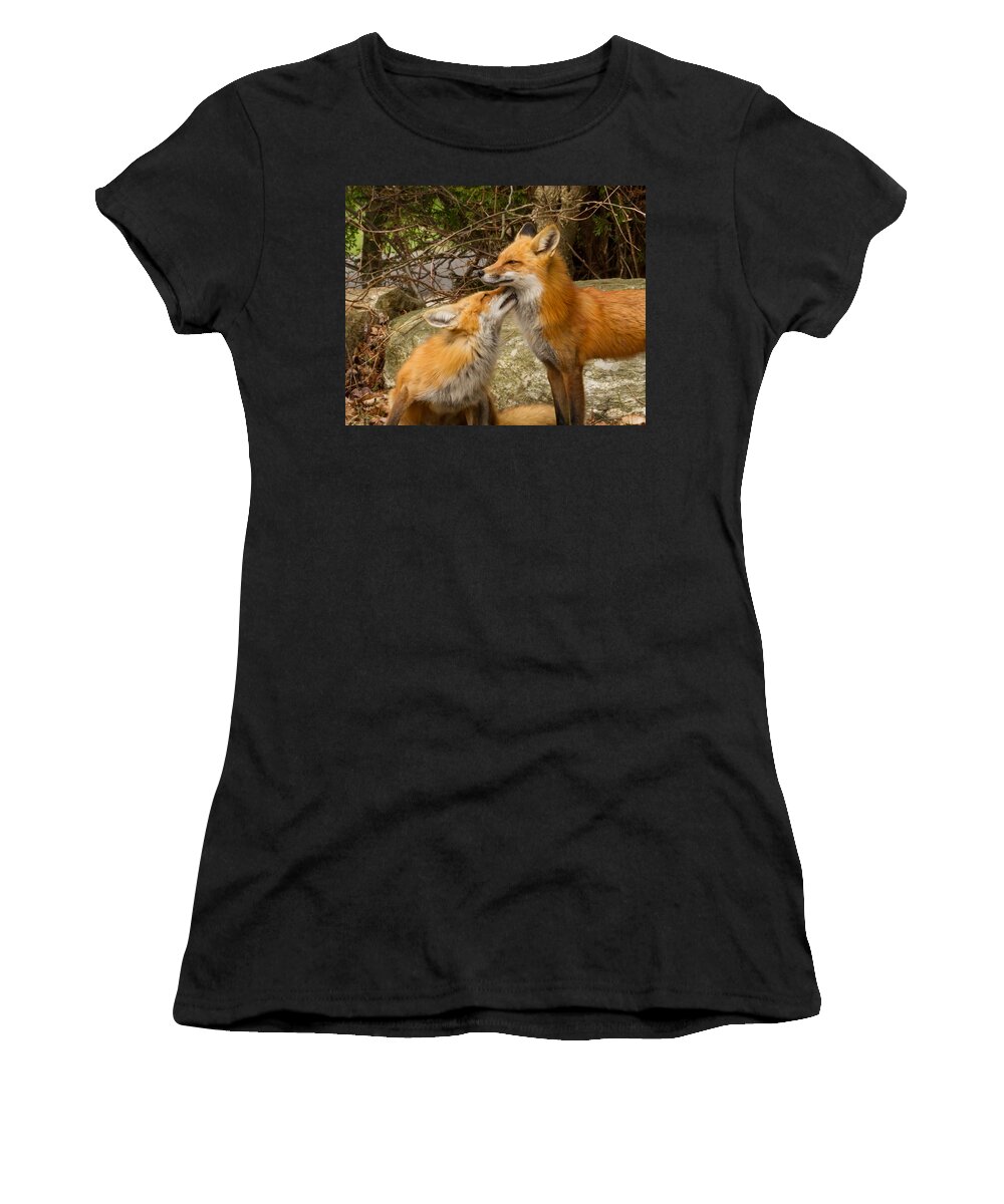 Brian Caldwell Women's T-Shirt featuring the photograph Foxes in Love #1 by Brian Caldwell