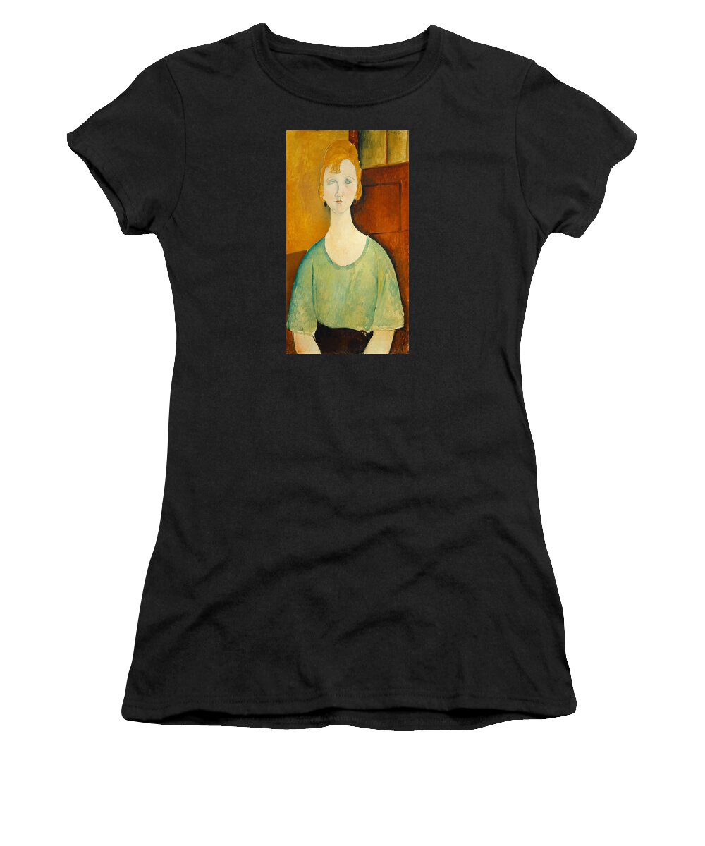 Amedeo Modigliani Women's T-Shirt featuring the painting Girl In A Green Blouse #1 by Amedeo Modigliani