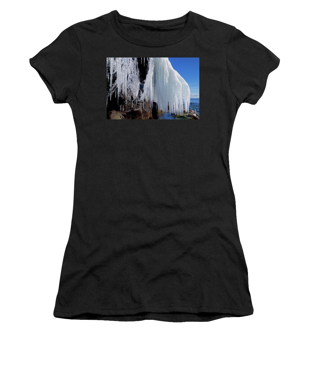 Icicles Women's T-Shirt featuring the photograph Icy Beauty #1 by Sandra Updyke