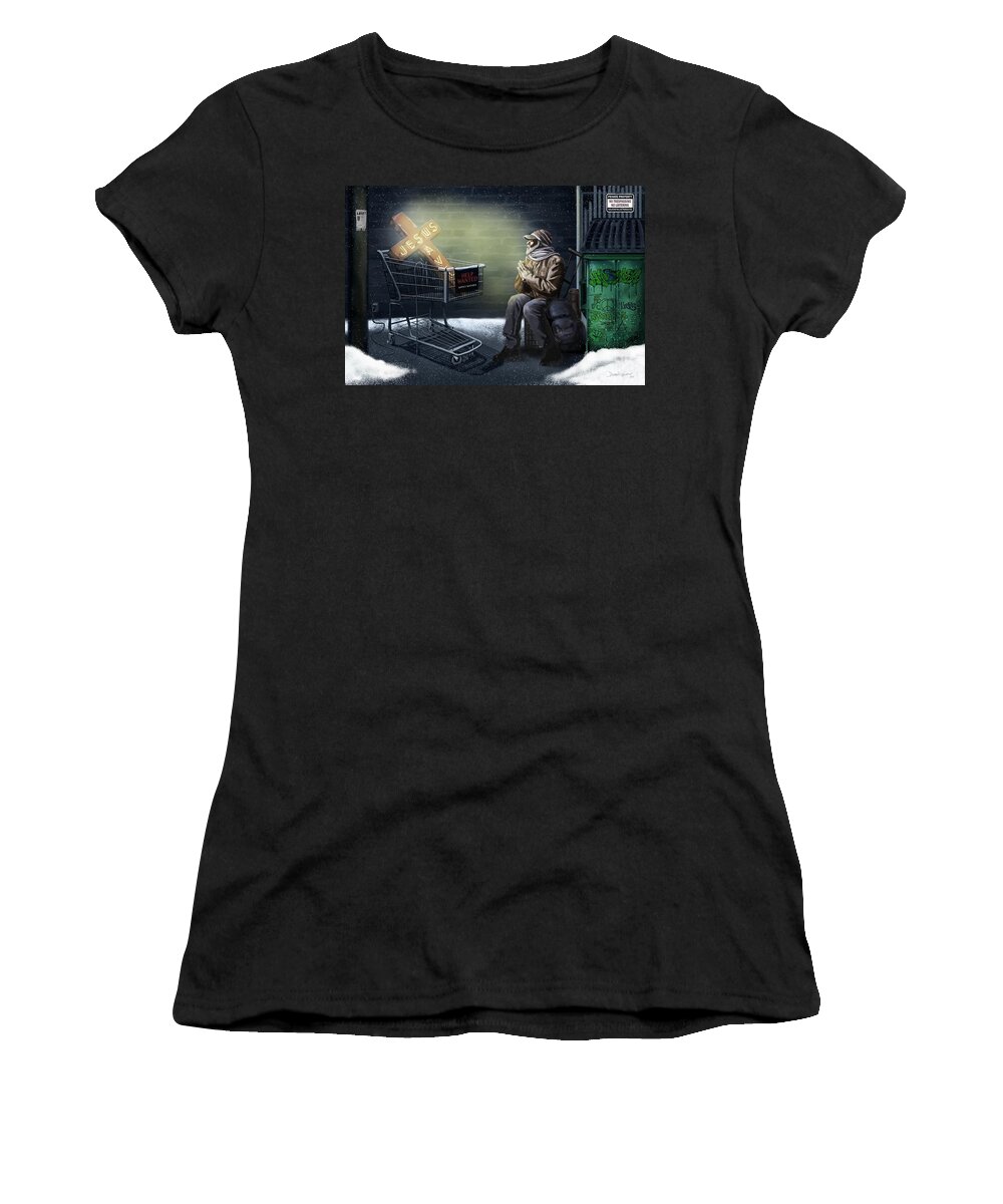 Dwayne Glapion Women's T-Shirt featuring the digital art Jesus Saves by Dwayne Glapion