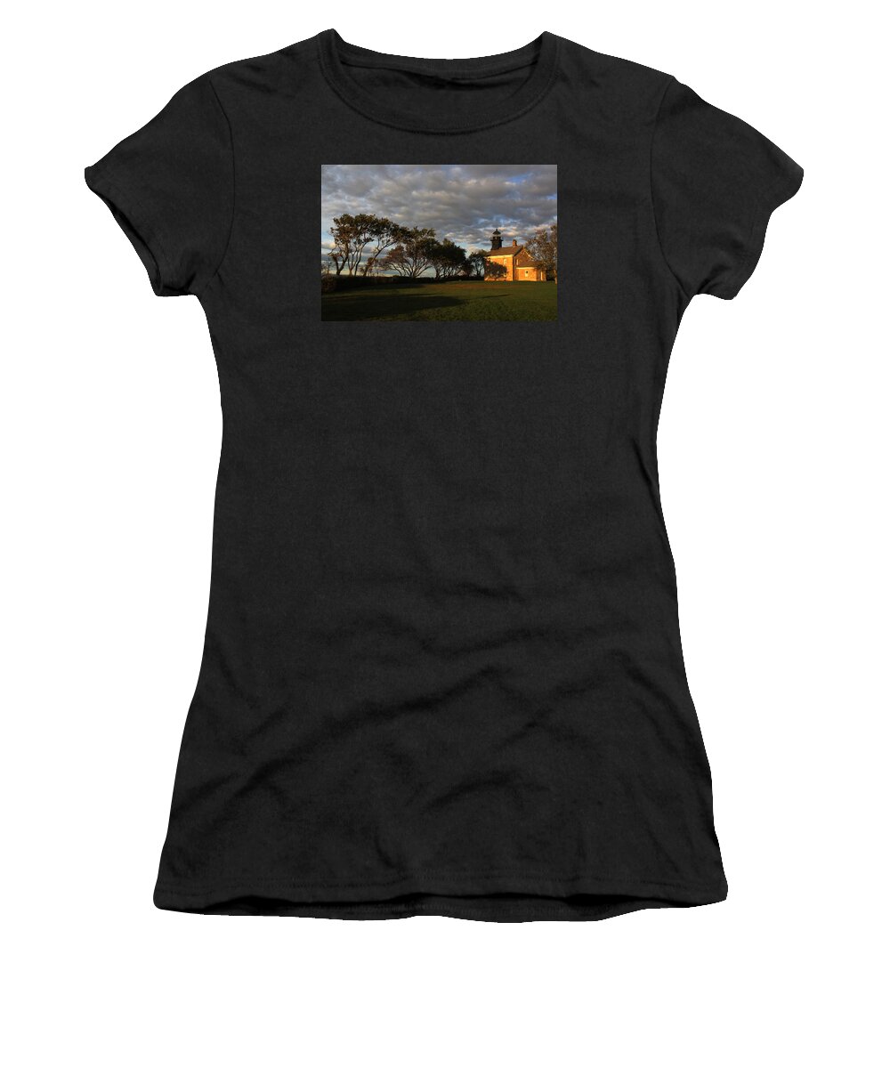 Old Field Point Lighthouse Women's T-Shirt featuring the photograph Lighthouse Old Field Point New York #1 by Bob Savage